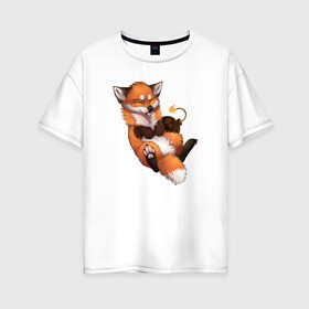 Женская футболка хлопок Oversize с принтом Хитрый лис в Белгороде, 100% хлопок | свободный крой, круглый ворот, спущенный рукав, длина до линии бедер
 | лис | лиса | лисенок | песец | рыжая лисица | рыжий лис