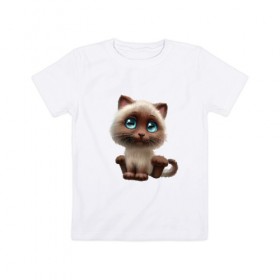 Детская футболка хлопок с принтом Котенок в Белгороде, 100% хлопок | круглый вырез горловины, полуприлегающий силуэт, длина до линии бедер | киса | киска | кот | котенок | кошка | усатый