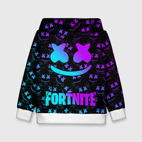 Детская толстовка 3D с принтом FORTNITE x MARSHMELLO NEON  в Белгороде, 100% полиэстер | двухслойный капюшон со шнурком для регулировки, мягкие манжеты на рукавах и по низу толстовки, спереди карман-кенгуру с мягким внутренним слоем | 2019 | armor | armour | cybersport | esport | fortnite | game | llama | logo | броня | игра | киберспорт | лама | фиолетовый | фирменные цвета | фортнайт