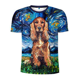 Мужская футболка 3D спортивная с принтом Кокер-спаниель (Van Gogh style в Белгороде, 100% полиэстер с улучшенными характеристиками | приталенный силуэт, круглая горловина, широкие плечи, сужается к линии бедра | gogh | van | vincent | willem | ван | винсент | гог | кокер | пёс | постимпрессионизм | собака | спаниель | художник