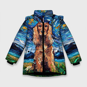 Зимняя куртка для девочек 3D с принтом Кокер-спаниель (Van Gogh style в Белгороде, ткань верха — 100% полиэстер; подклад — 100% полиэстер, утеплитель — 100% полиэстер. | длина ниже бедра, удлиненная спинка, воротник стойка и отстегивающийся капюшон. Есть боковые карманы с листочкой на кнопках, утяжки по низу изделия и внутренний карман на молнии. 

Предусмотрены светоотражающий принт на спинке, радужный светоотражающий элемент на пуллере молнии и на резинке для утяжки. | gogh | van | vincent | willem | ван | винсент | гог | кокер | пёс | постимпрессионизм | собака | спаниель | художник