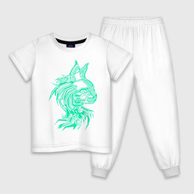 Детская пижама хлопок с принтом Maine Coon в Белгороде, 100% хлопок |  брюки и футболка прямого кроя, без карманов, на брюках мягкая резинка на поясе и по низу штанин
 | cat | chips | cyber cat | cyber light | cyber punk | maine coon | maine coon cat | neon | neon light | xacker cat