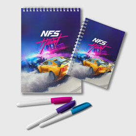 Блокнот с принтом NEED FOR SPEED - HEAT (2019) в Белгороде, 100% бумага | 48 листов, плотность листов — 60 г/м2, плотность картонной обложки — 250 г/м2. Листы скреплены удобной пружинной спиралью. Цвет линий — светло-серый
 | Тематика изображения на принте: 2019 | auto | for | game | games | heat | logo | need | neon | nfs | racing | speed | symbol | tuning | авто | гонки | жажда | жара | игра | игры | лого | логотип | неон | нфс | символ | скорости | тепло | тюнинг | хеат | хит | хот