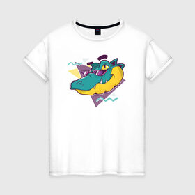 Женская футболка хлопок с принтом Летний Крокодил в Белгороде, 100% хлопок | прямой крой, круглый вырез горловины, длина до линии бедер, слегка спущенное плечо | alligator | summer | аллигатор | крокодил | летние | лето