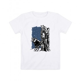 Детская футболка хлопок с принтом Викинг и Волки в Белгороде, 100% хлопок | круглый вырез горловины, полуприлегающий силуэт, длина до линии бедер | viking | wolf | wolves | викинг | волк