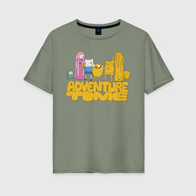 Женская футболка хлопок Oversize с принтом Adventure time в Белгороде, 100% хлопок | свободный крой, круглый ворот, спущенный рукав, длина до линии бедер
 | cartoon network | finn | jake | аdventure time | время приключений | джейк | катун | катун нетворк | ливнерог | марселин | пупырка | радугарог | финн