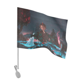 Флаг для автомобиля с принтом Танджиро Камадо в Белгороде, 100% полиэстер | Размер: 30*21 см | аниме | клинок рассекающий демонов | танджиро камадо