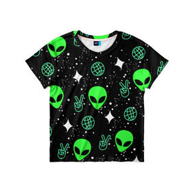Детская футболка 3D с принтом Пришельцы в Белгороде, 100% гипоаллергенный полиэфир | прямой крой, круглый вырез горловины, длина до линии бедер, чуть спущенное плечо, ткань немного тянется | звезды | инопланетяне | инопланетянин | нло | пришелец | пришельцы