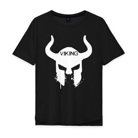 Мужская футболка хлопок Oversize с принтом Шлем викинга в Белгороде, 100% хлопок | свободный крой, круглый ворот, “спинка” длиннее передней части | Тематика изображения на принте: viking | vikings | викинг | викинги | рога | скандинавы | шлем | язычник
