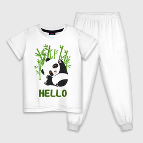 Детская пижама хлопок с принтом Panda Hello в Белгороде, 100% хлопок |  брюки и футболка прямого кроя, без карманов, на брюках мягкая резинка на поясе и по низу штанин
 | Тематика изображения на принте: panda hello | животные | панда | панды | привет