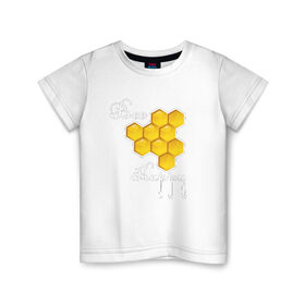 Детская футболка хлопок с принтом Bee happy! в Белгороде, 100% хлопок | круглый вырез горловины, полуприлегающий силуэт, длина до линии бедер | be | bee | happy | весело | мед | пчела | соты | счастье