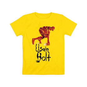 Детская футболка хлопок с принтом Usain Bolt в Белгороде, 100% хлопок | круглый вырез горловины, полуприлегающий силуэт, длина до линии бедер | athletics | jamaica | man | run | runner | sport | sportsman | usain bolt | легкая атлетика | мужчина | спорт | спортсмен | ямайка