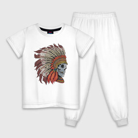 Детская пижама хлопок с принтом Череп Индеец в Белгороде, 100% хлопок |  брюки и футболка прямого кроя, без карманов, на брюках мягкая резинка на поясе и по низу штанин
 | indians | skull | индеец | индейцы | череп | черепа