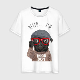 Мужская футболка хлопок с принтом Привет, Я Хороший Мальчик в Белгороде, 100% хлопок | прямой крой, круглый вырез горловины, длина до линии бедер, слегка спущенное плечо. | dog | quote | бульдог | мопс | надписи | надпись | собака | собаки