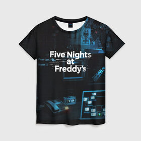 Женская футболка 3D с принтом FIVE NIGHTS AT FREDDYS в Белгороде, 100% полиэфир ( синтетическое хлопкоподобное полотно) | прямой крой, круглый вырез горловины, длина до линии бедер | 5 ночей с фредди | animation | bonnie | chica | five nights at freddys | fnaf | foxy | freddy | funny | horror | scary | бонни | майк | пять | ужас | фнаф | фокси | фредди | чика | шмидт