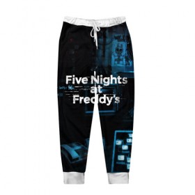 Мужские брюки 3D с принтом FIVE NIGHTS AT FREDDYS в Белгороде, 100% полиэстер | манжеты по низу, эластичный пояс регулируется шнурком, по бокам два кармана без застежек, внутренняя часть кармана из мелкой сетки | 5 ночей с фредди | animation | bonnie | chica | five nights at freddys | fnaf | foxy | freddy | funny | horror | scary | бонни | майк | пять | ужас | фнаф | фокси | фредди | чика | шмидт