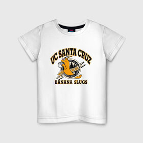Детская футболка хлопок с принтом uc santa cruz в Белгороде, 100% хлопок | круглый вырез горловины, полуприлегающий силуэт, длина до линии бедер | banana slugs | fiction | pulp | quentin | tarantino | travolta | uc santa cruz | джон | квентин | криминально | тарантино | чтиво