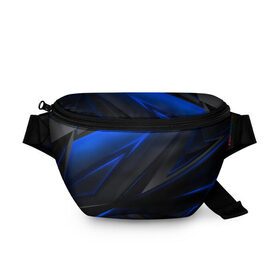 Поясная сумка 3D с принтом Blue and Black в Белгороде, 100% полиэстер | плотная ткань, ремень с регулируемой длиной, внутри несколько карманов для мелочей, основное отделение и карман с обратной стороны сумки застегиваются на молнию | 3d | 3д | black | blue | texture | геометрия | красно синее | синий | текстуры | фигуры | черный