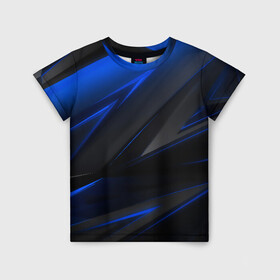Детская футболка 3D с принтом Blue and Black в Белгороде, 100% гипоаллергенный полиэфир | прямой крой, круглый вырез горловины, длина до линии бедер, чуть спущенное плечо, ткань немного тянется | 3d | 3д | black | blue | texture | геометрия | красно синее | синий | текстуры | фигуры | черный