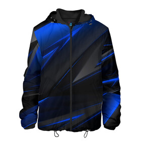 Мужская куртка 3D с принтом Blue and Black в Белгороде, ткань верха — 100% полиэстер, подклад — флис | прямой крой, подол и капюшон оформлены резинкой с фиксаторами, два кармана без застежек по бокам, один большой потайной карман на груди. Карман на груди застегивается на липучку | 3d | 3д | black | blue | texture | геометрия | красно синее | синий | текстуры | фигуры | черный