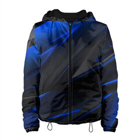 Женская куртка 3D с принтом Blue and Black в Белгороде, ткань верха — 100% полиэстер, подклад — флис | прямой крой, подол и капюшон оформлены резинкой с фиксаторами, два кармана без застежек по бокам, один большой потайной карман на груди. Карман на груди застегивается на липучку | 3d | 3д | black | blue | texture | геометрия | красно синее | синий | текстуры | фигуры | черный