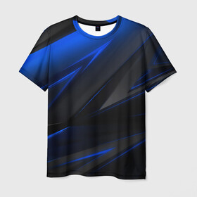 Мужская футболка 3D с принтом Blue and Black в Белгороде, 100% полиэфир | прямой крой, круглый вырез горловины, длина до линии бедер | 3d | 3д | black | blue | texture | геометрия | красно синее | синий | текстуры | фигуры | черный