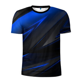 Мужская футболка 3D спортивная с принтом Blue and Black в Белгороде, 100% полиэстер с улучшенными характеристиками | приталенный силуэт, круглая горловина, широкие плечи, сужается к линии бедра | 3d | 3д | black | blue | texture | геометрия | красно синее | синий | текстуры | фигуры | черный
