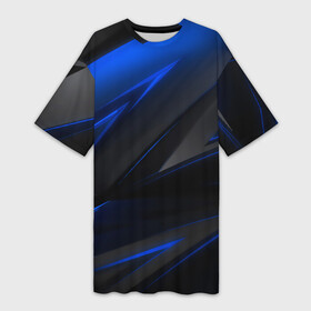 Платье-футболка 3D с принтом Blue and Black в Белгороде,  |  | 3d | 3д | black | blue | texture | геометрия | красно синее | синий | текстуры | фигуры | черный