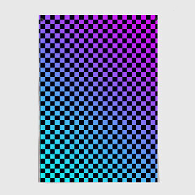 Постер с принтом Checkerboard gradient в Белгороде, 100% бумага
 | бумага, плотность 150 мг. Матовая, но за счет высокого коэффициента гладкости имеет небольшой блеск и дает на свету блики, но в отличии от глянцевой бумаги не покрыта лаком | checkerboard | gradient | бойчик | градиент | клетка. ячейка | орнамент | френдзона | шахматная. доска | шашечки