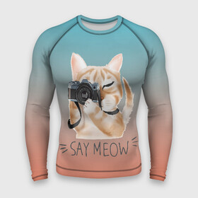 Мужской рашгард 3D с принтом Say Meow в Белгороде,  |  | meow | кот | котенок | котик | котики | котятка | кошка | мяу | скажи мяу | фотоаппарат | фотограф