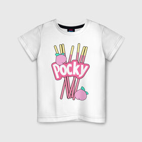 Детская футболка хлопок с принтом KAWAII POCKY в Белгороде, 100% хлопок | круглый вырез горловины, полуприлегающий силуэт, длина до линии бедер | kawaii | kawaii pocky | pocky | pocky купить | pocky палочки | кавай | японские pocky