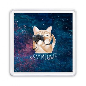 Магнит 55*55 с принтом Say Meow в Белгороде, Пластик | Размер: 65*65 мм; Размер печати: 55*55 мм | meow | кот | котенок | котик | котики | котятка | кошка | мяу | скажи мяу | фотоаппарат | фотограф