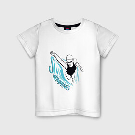 Детская футболка хлопок с принтом Swimming в Белгороде, 100% хлопок | круглый вырез горловины, полуприлегающий силуэт, длина до линии бедер | swim | swimming | synchronized swimming | водный спорт | плавание | пловец | синхронное плавание | спорт