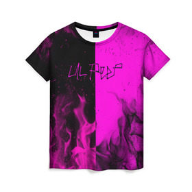 Женская футболка 3D с принтом LIL PEEP в Белгороде, 100% полиэфир ( синтетическое хлопкоподобное полотно) | прямой крой, круглый вырез горловины, длина до линии бедер | bright | fire | flame | heat | light | lil peep | lil prince | pink | wildfire | зарубежная музыка | искры | лил пип | маленький принц | огненный | огонь | пламя | пожар