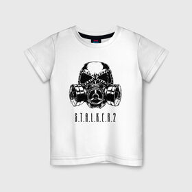 Детская футболка хлопок с принтом S.T.A.L.K.E.R. 2 в Белгороде, 100% хлопок | круглый вырез горловины, полуприлегающий силуэт, длина до линии бедер | Тематика изображения на принте: bandit | chernobyl | logo | pripyat | s.t.a.l.k.e.r. 2 | shadow of chernobyl | stalker | stalker 2 | бандиты | лого | меченый | припять | сталкер | сталкер 2 | тени чернобыля | чернобыль | чистое небо