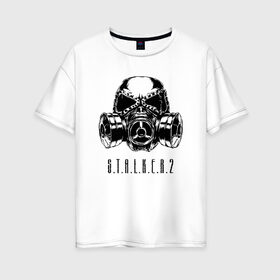 Женская футболка хлопок Oversize с принтом S T A L K E R 2 в Белгороде, 100% хлопок | свободный крой, круглый ворот, спущенный рукав, длина до линии бедер
 | bandit | chernobyl | logo | pripyat | s.t.a.l.k.e.r. 2 | shadow of chernobyl | stalker | stalker 2 | бандиты | лого | меченый | припять | сталкер | сталкер 2 | тени чернобыля | чернобыль | чистое небо