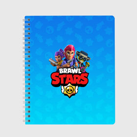 Тетрадь с принтом BRAWL STARS в Белгороде, 100% бумага | 48 листов, плотность листов — 60 г/м2, плотность картонной обложки — 250 г/м2. Листы скреплены сбоку удобной пружинной спиралью. Уголки страниц и обложки скругленные. Цвет линий — светло-серый
 | brawl stars | bull | colt | leon | stars | берли | бо | брок | ворон | джесси | динамайк | дэррил | кольт | леон | мортис | нита | пайпер | пенни | поко | пэм | рикошет | спайк | тара | фрэнк | шелли | эль примо