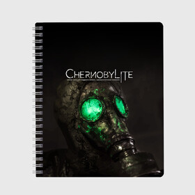 Тетрадь с принтом CHERNOBYLITE в Белгороде, 100% бумага | 48 листов, плотность листов — 60 г/м2, плотность картонной обложки — 250 г/м2. Листы скреплены сбоку удобной пружинной спиралью. Уголки страниц и обложки скругленные. Цвет линий — светло-серый
 | Тематика изображения на принте: anomaly | chernobyl | chernobylite | game | games | horror | logo | metro | stalker | symbol | аномалии | игра | игры | лого | логотип | метро | символ | сталкер | ужасы | хоррор | чернобылит | чернобыль