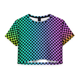 Женская футболка Cropp-top с принтом Checkerboard Color в Белгороде, 100% полиэстер | круглая горловина, длина футболки до линии талии, рукава с отворотами | Тематика изображения на принте: checkerboard | gradient | бойчик | в клетку | в клеточку | градиент | клетка | музыка | орнамент | френдзона | шахматная доска | шашки