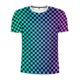 Мужская футболка 3D спортивная с принтом Checkerboard Color  в Белгороде, 100% полиэстер с улучшенными характеристиками | приталенный силуэт, круглая горловина, широкие плечи, сужается к линии бедра | Тематика изображения на принте: checkerboard | gradient | бойчик | в клетку | в клеточку | градиент | клетка | музыка | орнамент | френдзона | шахматная доска | шашки