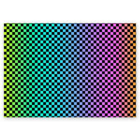 Поздравительная открытка с принтом Checkerboard Color  в Белгороде, 100% бумага | плотность бумаги 280 г/м2, матовая, на обратной стороне линовка и место для марки
 | Тематика изображения на принте: checkerboard | gradient | бойчик | в клетку | в клеточку | градиент | клетка | музыка | орнамент | френдзона | шахматная доска | шашки