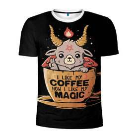 Мужская футболка 3D спортивная с принтом How I Like My Coffee в Белгороде, 100% полиэстер с улучшенными характеристиками | приталенный силуэт, круглая горловина, широкие плечи, сужается к линии бедра | coffee | diy | espresso | how | like | lol | my | как | кофе | лол | мой | монстрик | рога | сделай сам | сказка | эспрессо