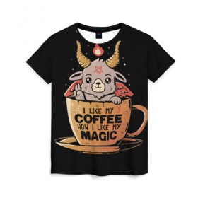 Женская футболка 3D с принтом How I Like My Coffee в Белгороде, 100% полиэфир ( синтетическое хлопкоподобное полотно) | прямой крой, круглый вырез горловины, длина до линии бедер | coffee | diy | espresso | how | like | lol | my | как | кофе | лол | мой | монстрик | рога | сделай сам | сказка | эспрессо