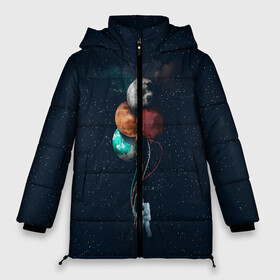Женская зимняя куртка 3D с принтом Космонавт с Планетами в Белгороде, верх — 100% полиэстер; подкладка — 100% полиэстер; утеплитель — 100% полиэстер | длина ниже бедра, силуэт Оверсайз. Есть воротник-стойка, отстегивающийся капюшон и ветрозащитная планка. 

Боковые карманы с листочкой на кнопках и внутренний карман на молнии | Тематика изображения на принте: astronaut | cosmonaut | nasa | planet | stars | астронавт | в космосе | галактика | космонавт | космос | планеты | с шариками | шарики