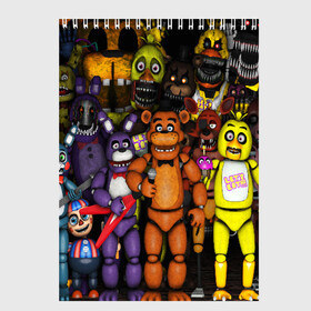 Скетчбук с принтом FIVE NIGHTS AT FREDDY S в Белгороде, 100% бумага
 | 48 листов, плотность листов — 100 г/м2, плотность картонной обложки — 250 г/м2. Листы скреплены сверху удобной пружинной спиралью | 5 ночей с фредди | animation | bonnie | chica | five nights at freddys | fnaf | foxy | freddy | funny | horror | scary | бонни | майк | пять | ужас | фнаф | фокси | фредди | чика | шмидт