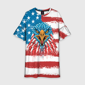Детское платье 3D с принтом American Eagle в Белгороде, 100% полиэстер | прямой силуэт, чуть расширенный к низу. Круглая горловина, на рукавах — воланы | america | amerika | bird | eagle | flag | usa | америка | американский | орел | птица | соединенные | сша | флаг | штаты