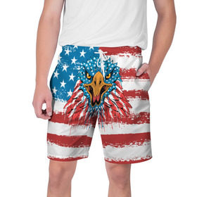 Мужские шорты 3D с принтом American Eagle в Белгороде,  полиэстер 100% | прямой крой, два кармана без застежек по бокам. Мягкая трикотажная резинка на поясе, внутри которой широкие завязки. Длина чуть выше колен | america | amerika | bird | eagle | flag | usa | америка | американский | орел | птица | соединенные | сша | флаг | штаты