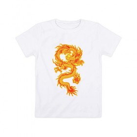 Детская футболка хлопок с принтом Огненный Дракон в Белгороде, 100% хлопок | круглый вырез горловины, полуприлегающий силуэт, длина до линии бедер | Тематика изображения на принте: дракон | мистическое существо | огненный дракон | огонь