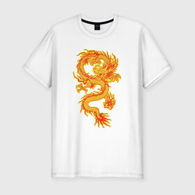 Мужская футболка премиум с принтом Огненный Дракон в Белгороде, 92% хлопок, 8% лайкра | приталенный силуэт, круглый вырез ворота, длина до линии бедра, короткий рукав | Тематика изображения на принте: дракон | мистическое существо | огненный дракон | огонь