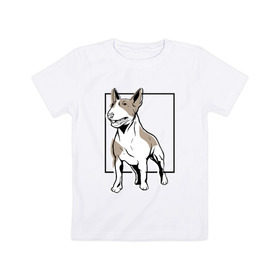 Детская футболка хлопок с принтом Бультерьер в Белгороде, 100% хлопок | круглый вырез горловины, полуприлегающий силуэт, длина до линии бедер | bull | bull terrier | dog | terrier | бультерьер | собака | собаки